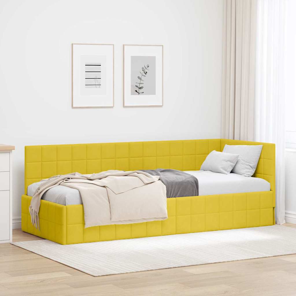 Hörn Sängram med huvudgavel Gul 80 cm x 200 cm Sammet