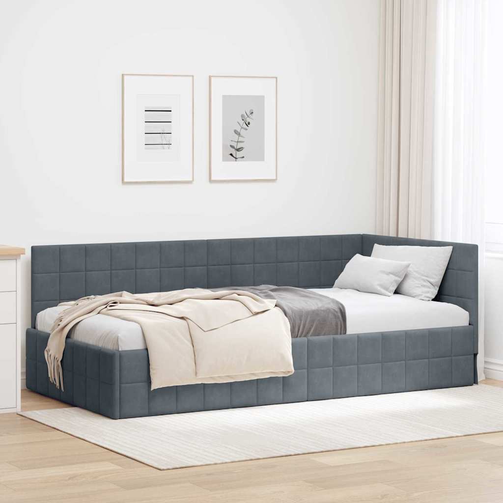 Hörn Sängram med huvudgavel Mörkgrå 90 cm x 190 cm Sammet