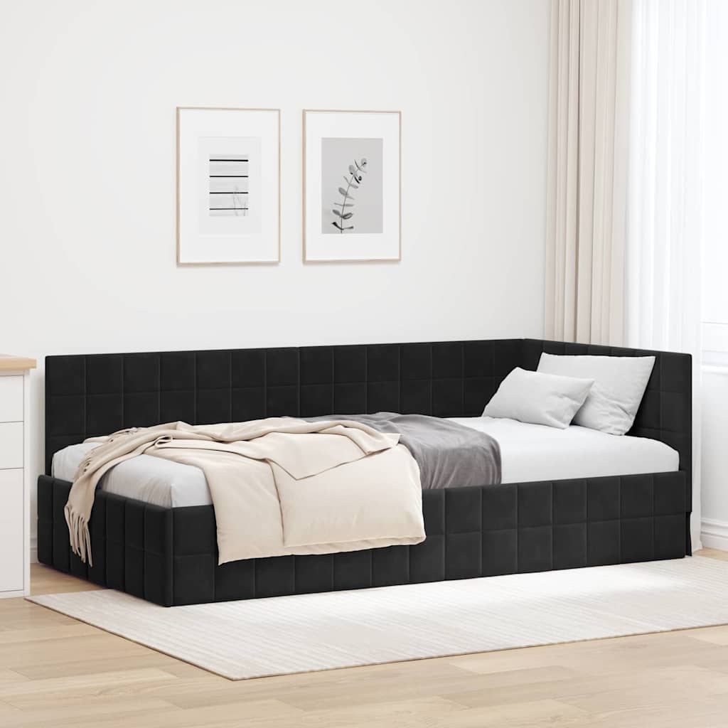 Hörn Sängram med huvudgavel Svart 90 cm x 190 cm Sammet