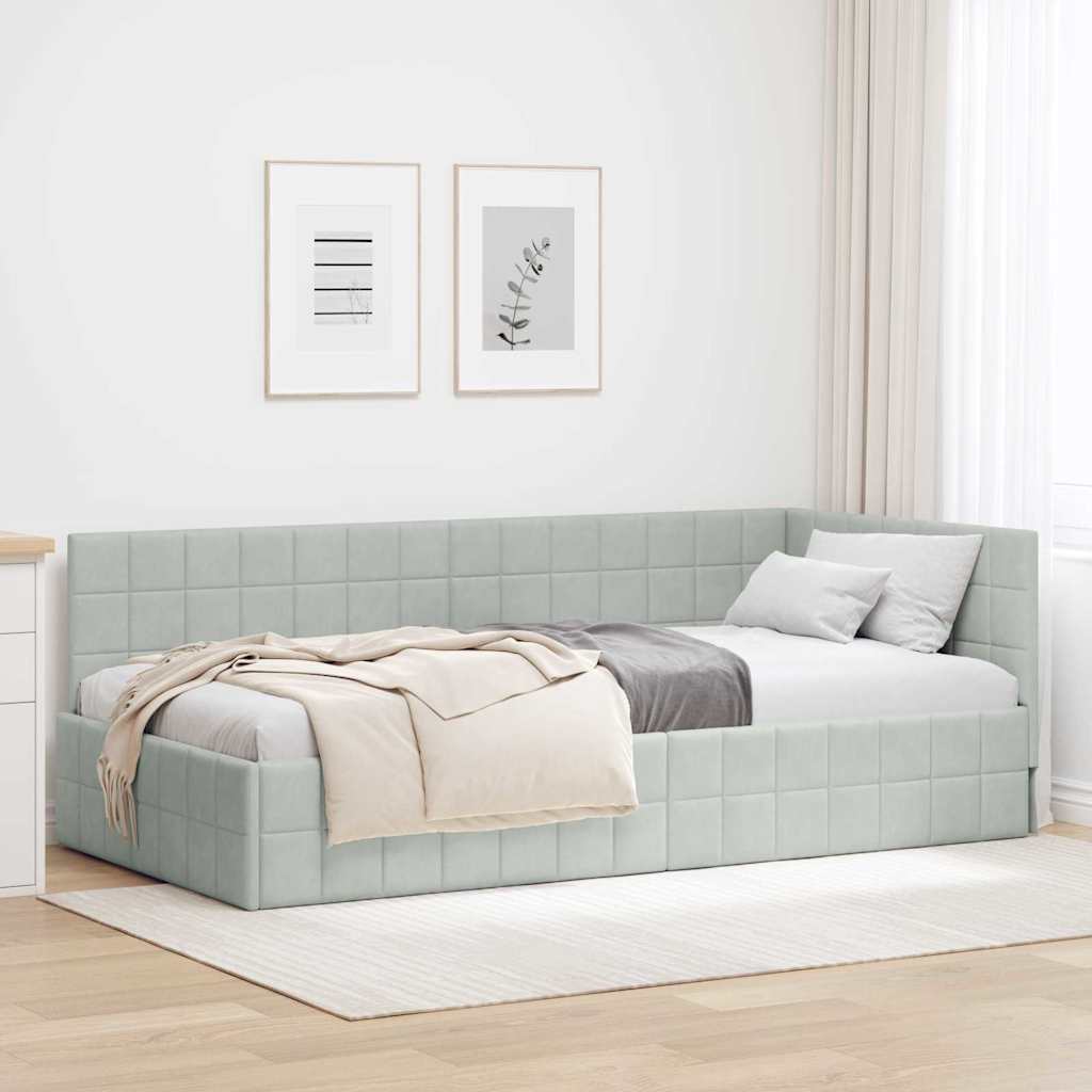 Hörn Sängram med huvudgavel Ljusgrå 100 cm x 200 cm Sammet