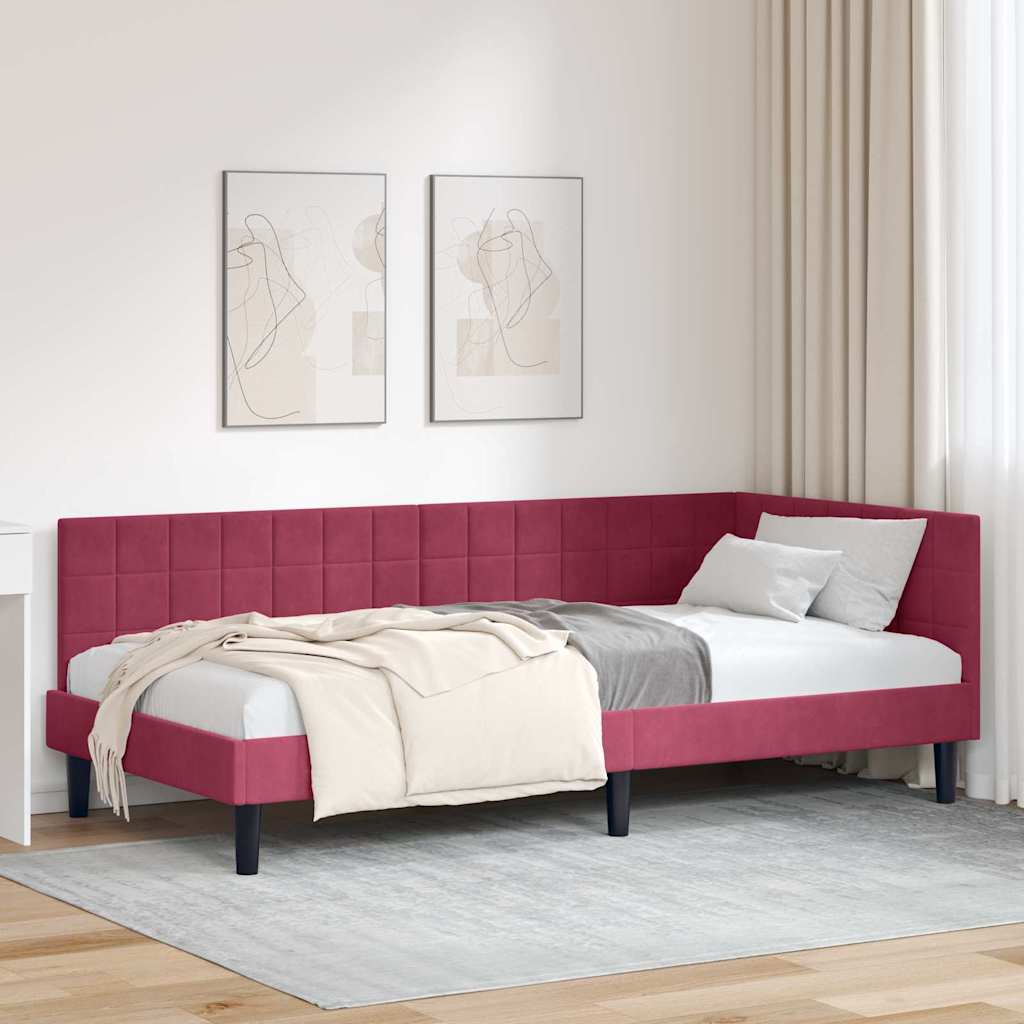 Hörn Sängram med huvudgavel Vinröd 90 cm x 200 cm Sammet