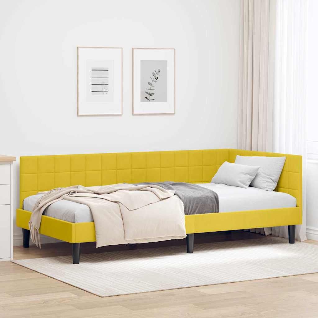 Hörn Sängram med huvudgavel Gul 100 cm x 200 cm Sammet