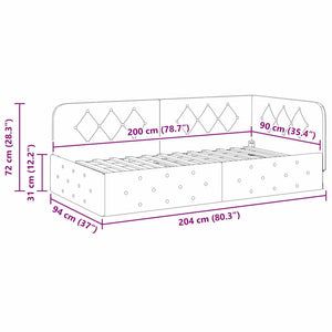 Hörn Sängram med huvudgavel Ljusgrå 90 x 200 cm Sammet