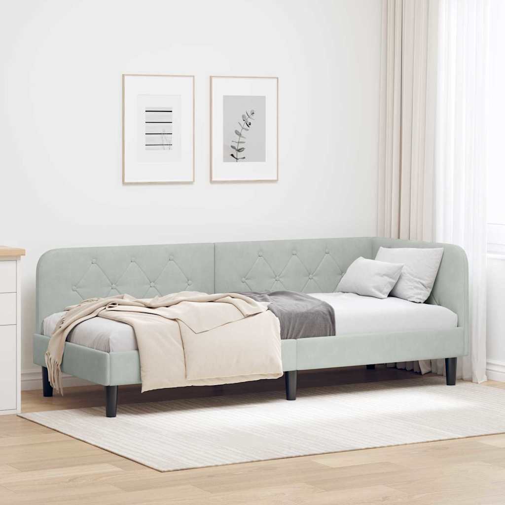Hörn Sängram Ljusgrå 80 x 200 cm Sammet