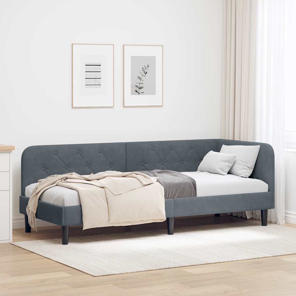 Hörn Sängram Mörkgrå 80 x 200 cm Sammet