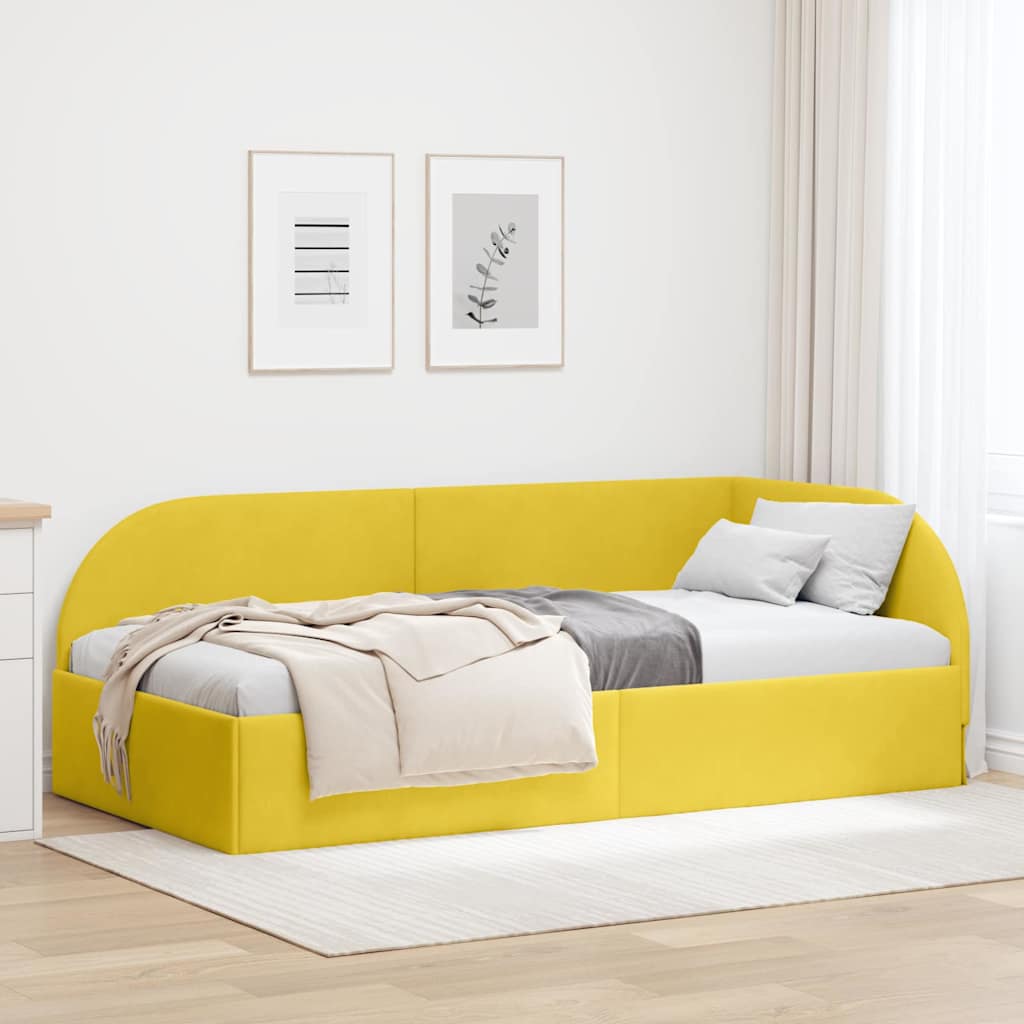 Hörn Sängram med huvudgavel Gul 90 cm x 190 cm Sammet
