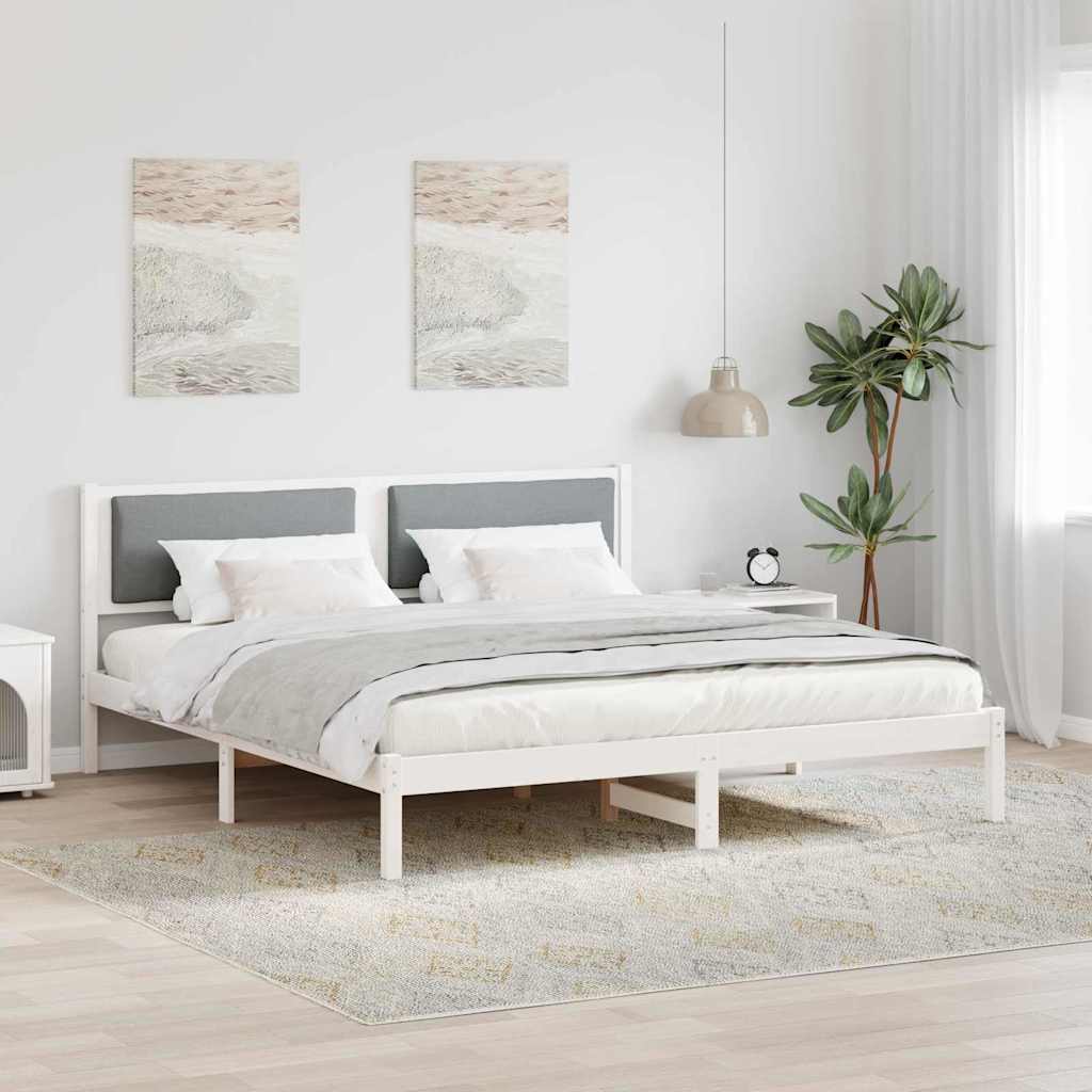 Sängram med huvudgavel Ljusgrå 200 x 200 cm Massiv furu
