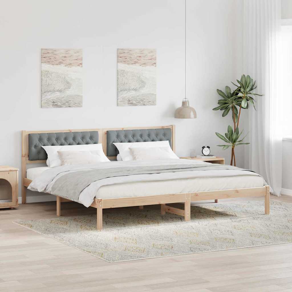 Sängram med huvudgavel Ljusgrå 200 x 200 cm Massiv furu