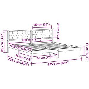 Sängram med huvudgavel Ljusgrå 200 x 200 cm Massiv furu
