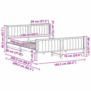 Sängram med huvudgavel Brun och taupe 160 x 200 cm Massiv furu