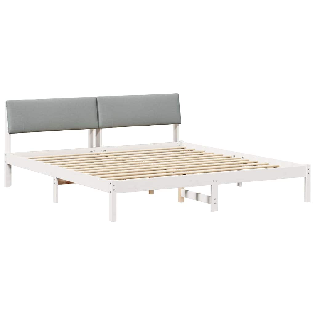Sängram med huvudgavel Vit och ljusgrå 200 x 200 cm Massiv furu