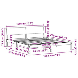 Sängram Brun och ljusgrå 180 x 200 cm Massiv furu