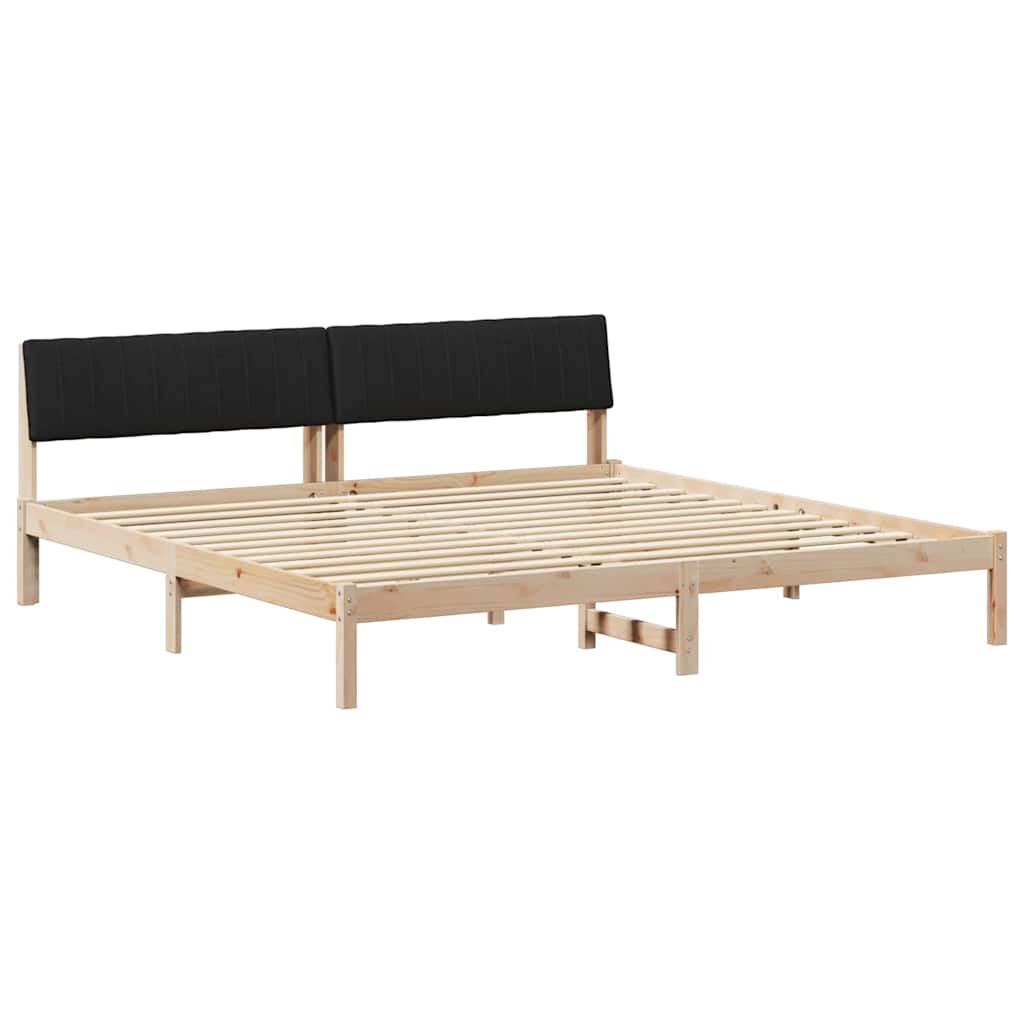 Sängram med huvudgavel Brun och svart 200 x 200 cm Massiv furu
