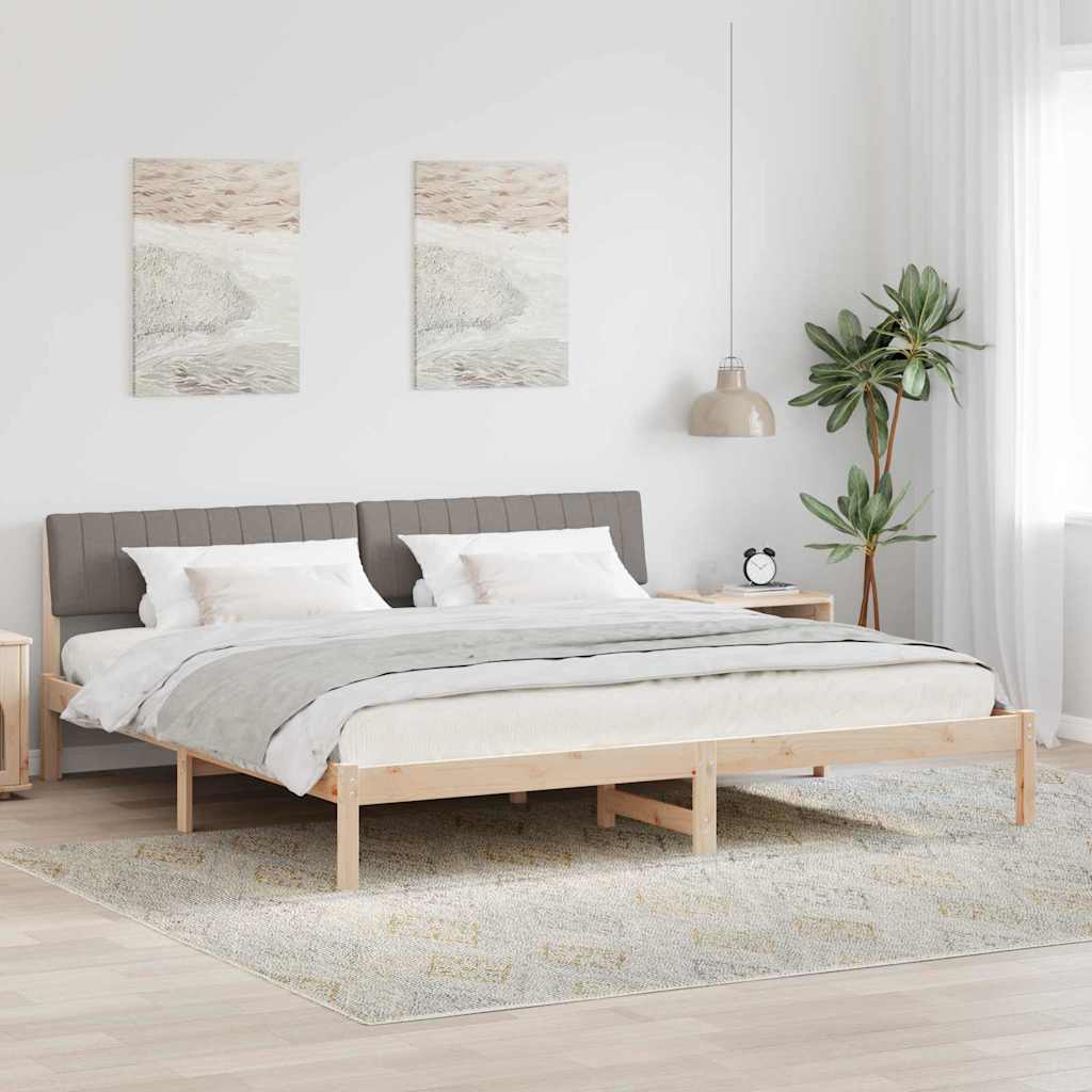 Sängram med huvudgavel Brun och taupe 200 x 200 cm Massiv furu