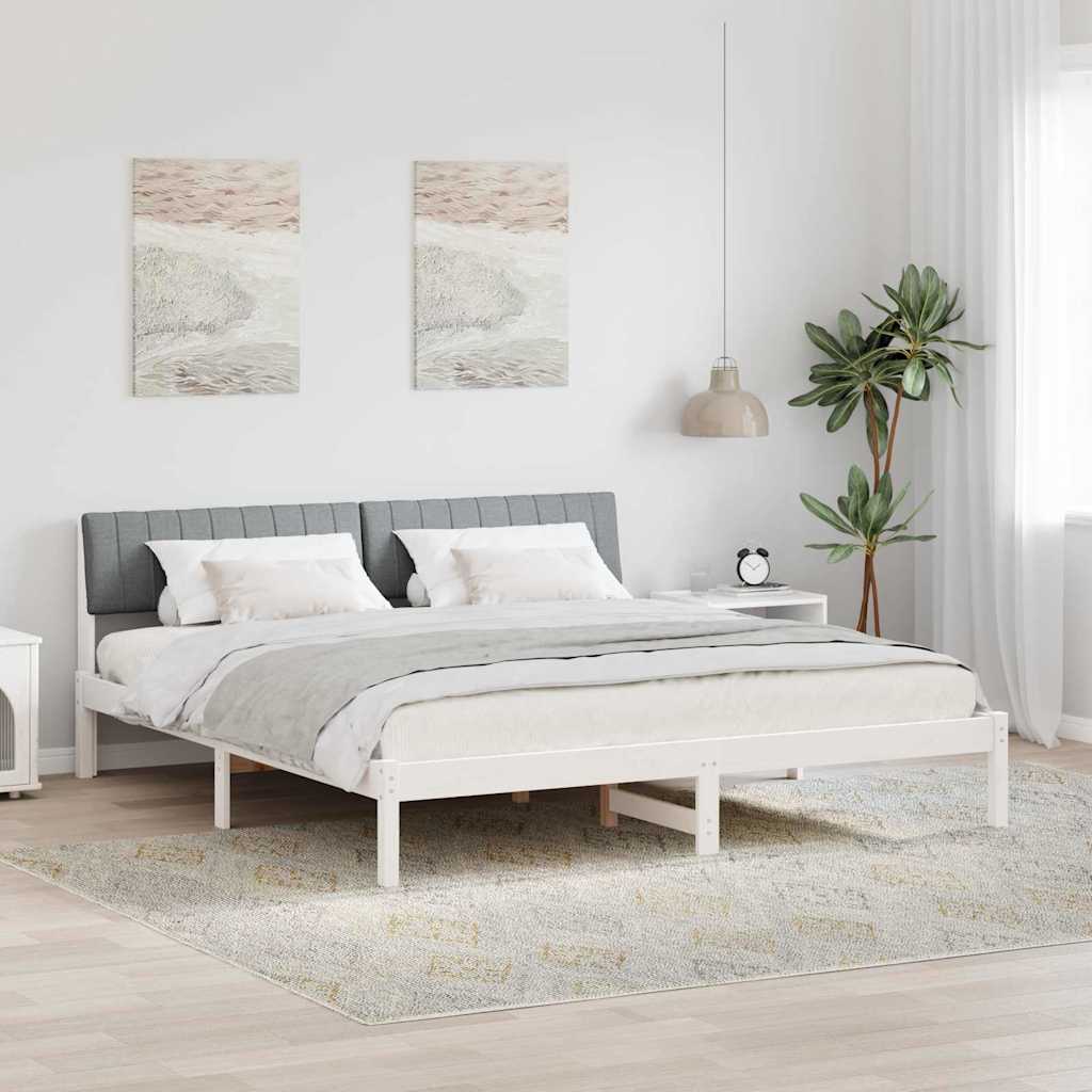 Sängram med huvudgavel Vit och ljusgrå 180 x 200 cm Massiv furu