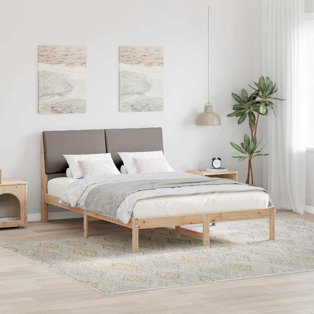 Sängram med huvudgavel Brun och taupe 160 x 200 cm Massiv furu