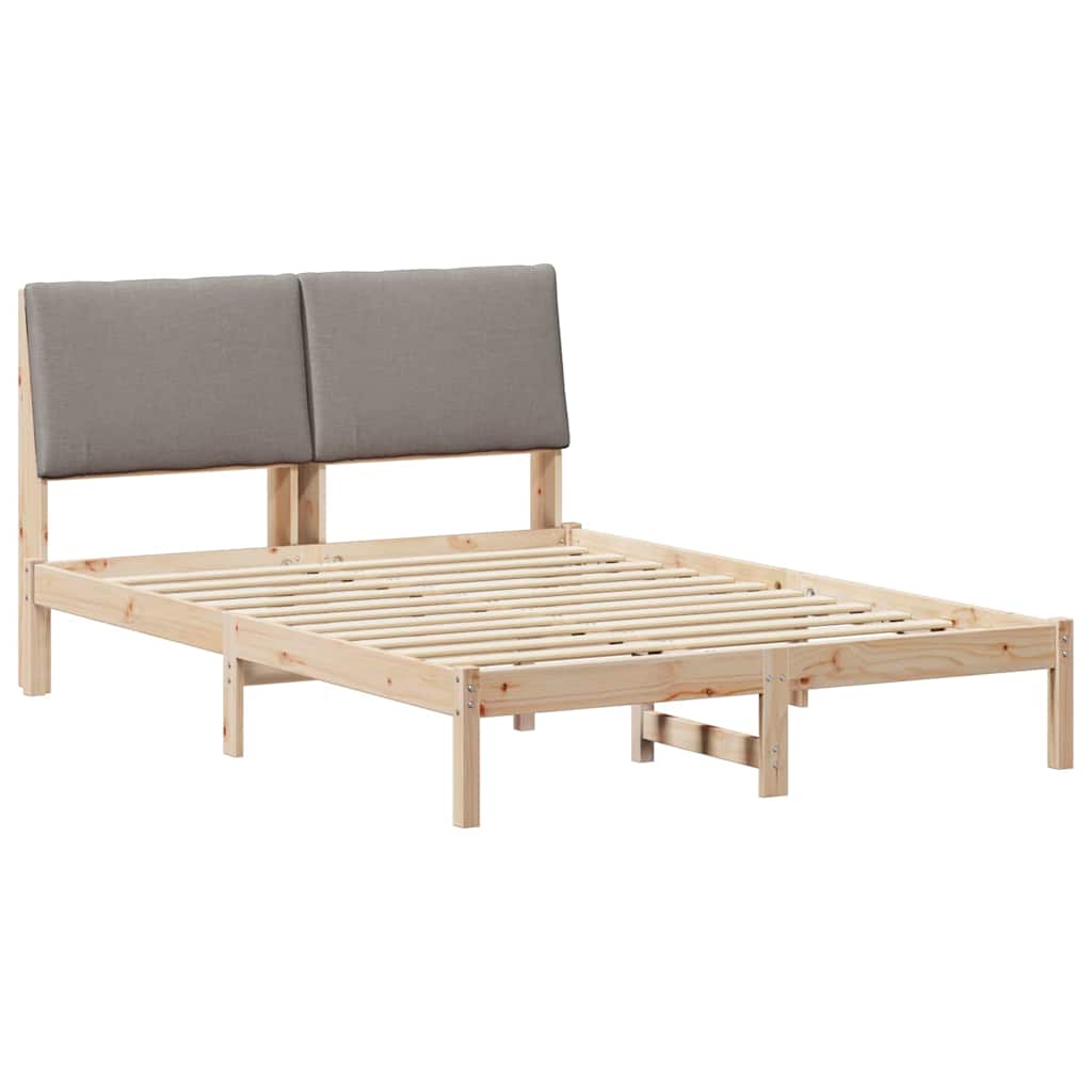 Sängram med huvudgavel Brun och taupe 160 x 200 cm Massiv furu