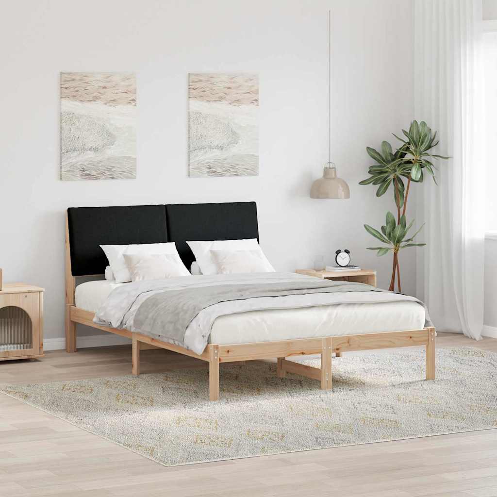 Sängram med huvudgavel Brun och svart 150 x 200 cm Massiv furu