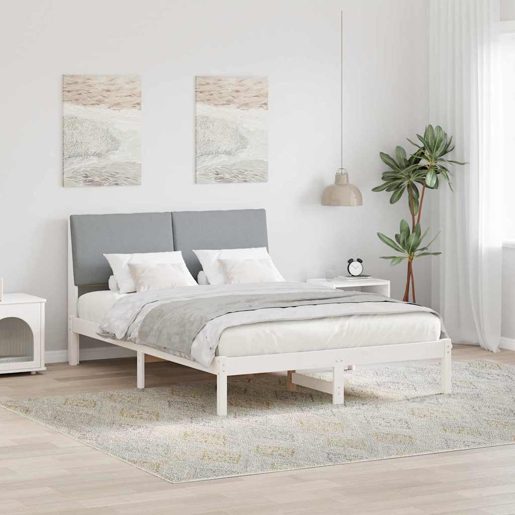 Sängram med huvudgavel Vit och ljusgrå 150 x 200 cm Massiv furu
