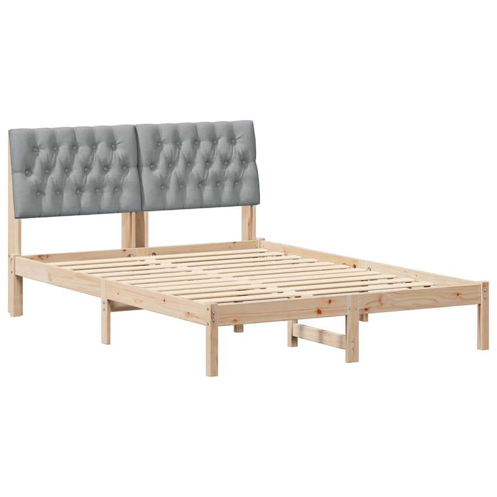 Sängram med Klädd Huvudgavel Brun 160 x 200 cm Massiv furu
