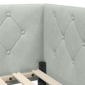 Hörn Sängram med madrass Ljusgrå 90 x 190 cm Sammet