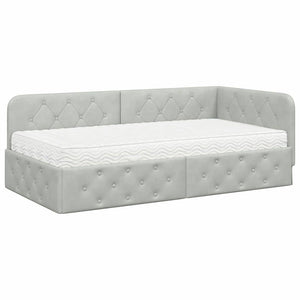 Hörn Sängram med madrass Ljusgrå 100 x 200 cm Sammet