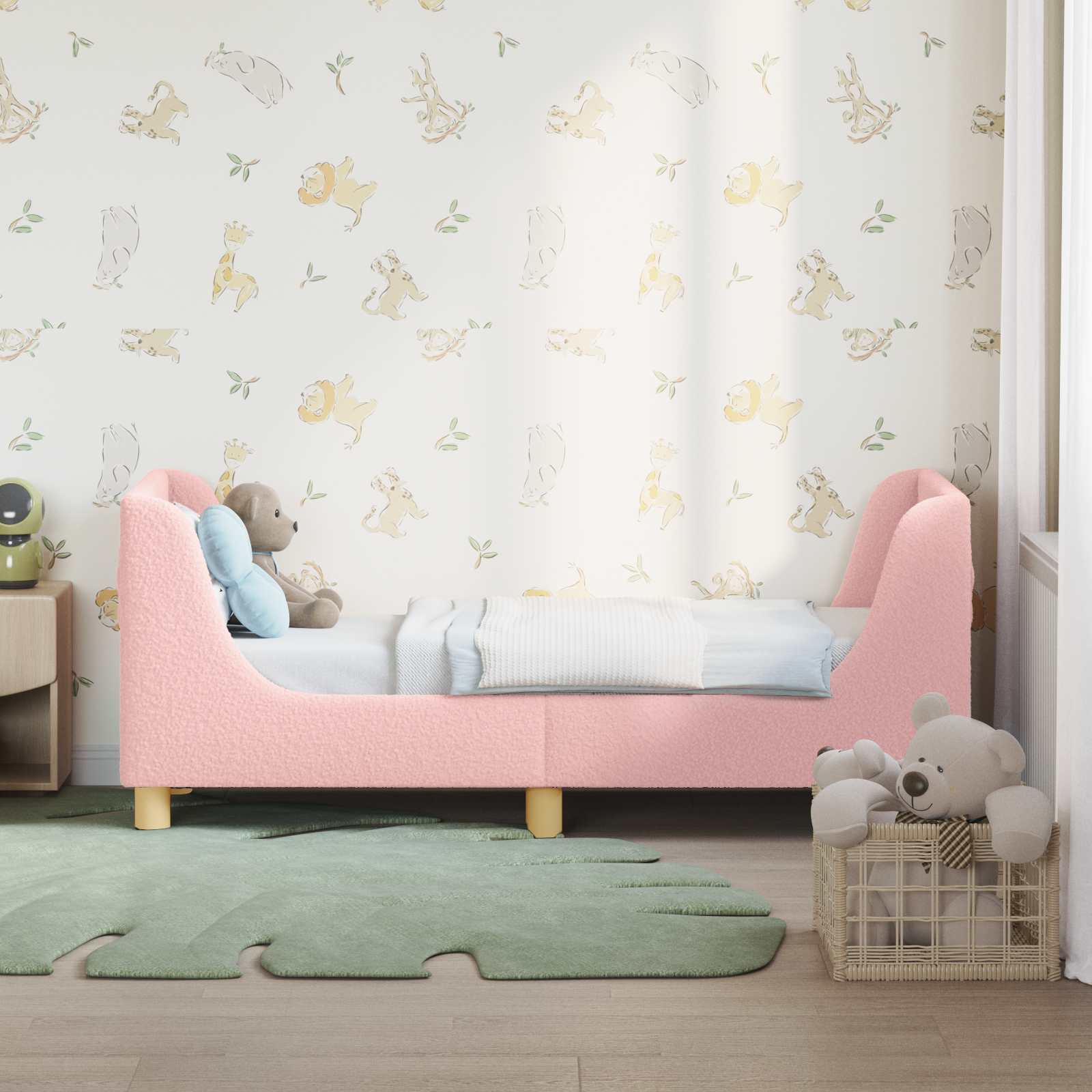 Sängram för småbarn med huvudgavel Rosa 70 x 140 cm Bouclé
