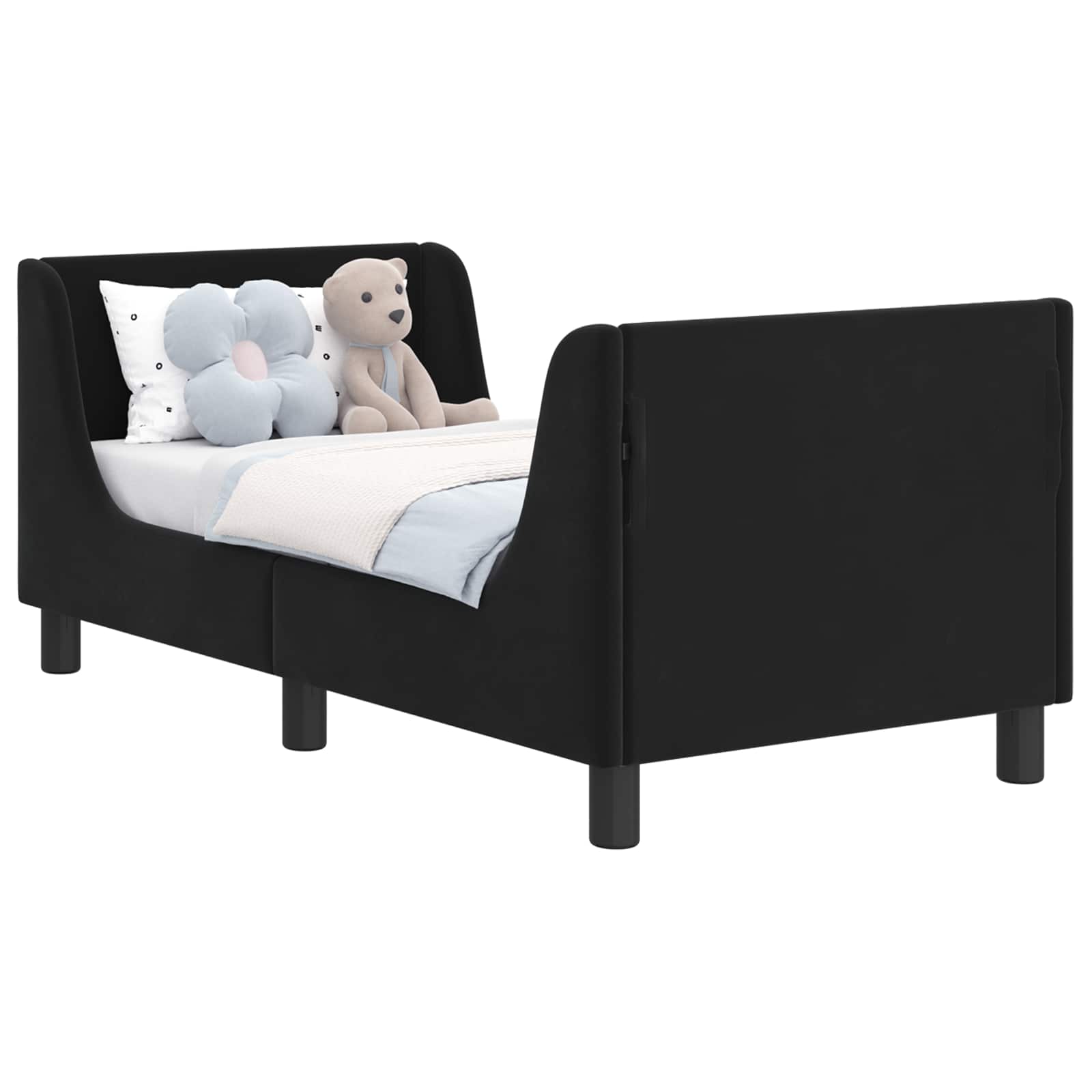 Sängram för småbarn med huvudgavel Svart 70 x 140 cm Sammet