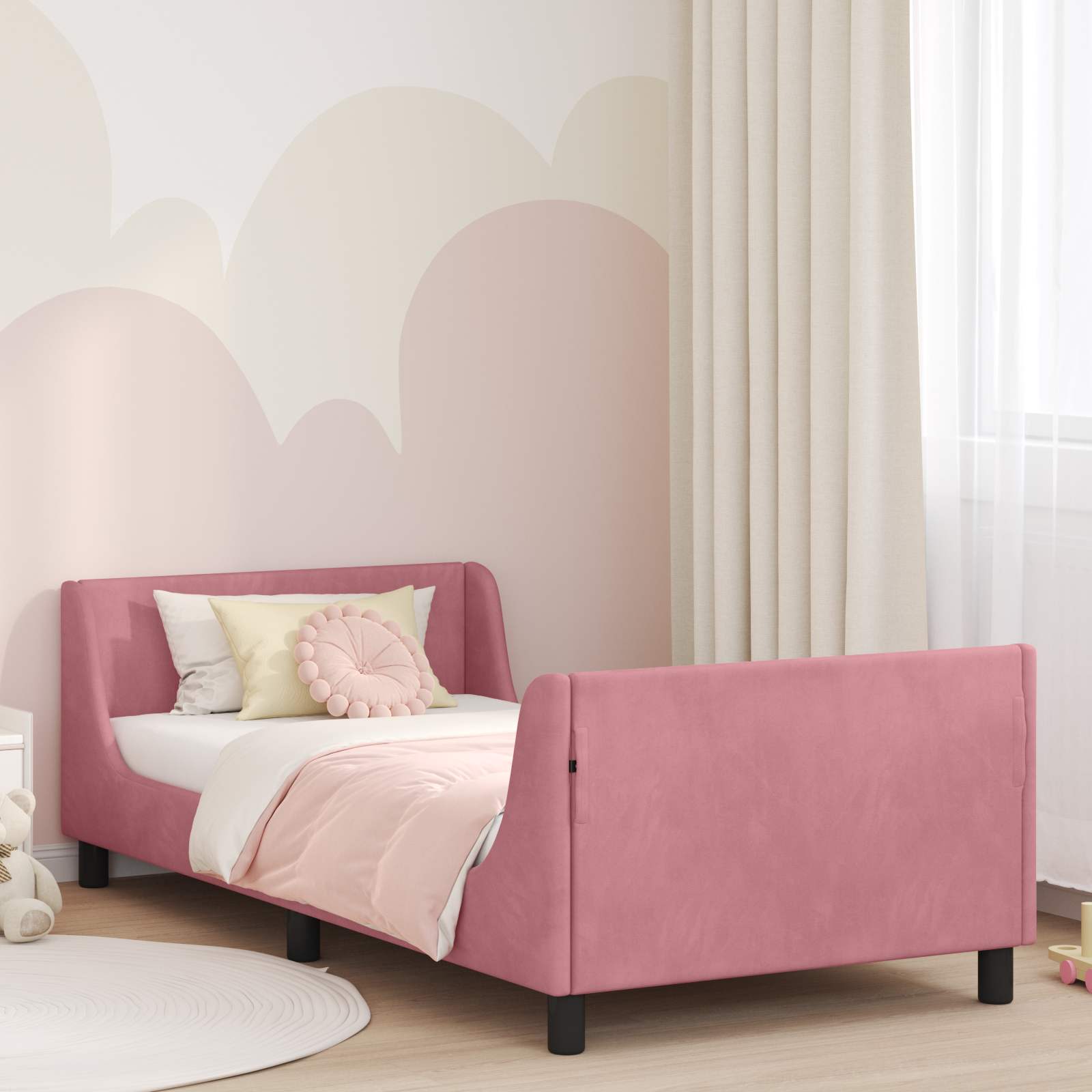 Barnsängram med sänggavel Rosa 80 x 200 cm Sammet