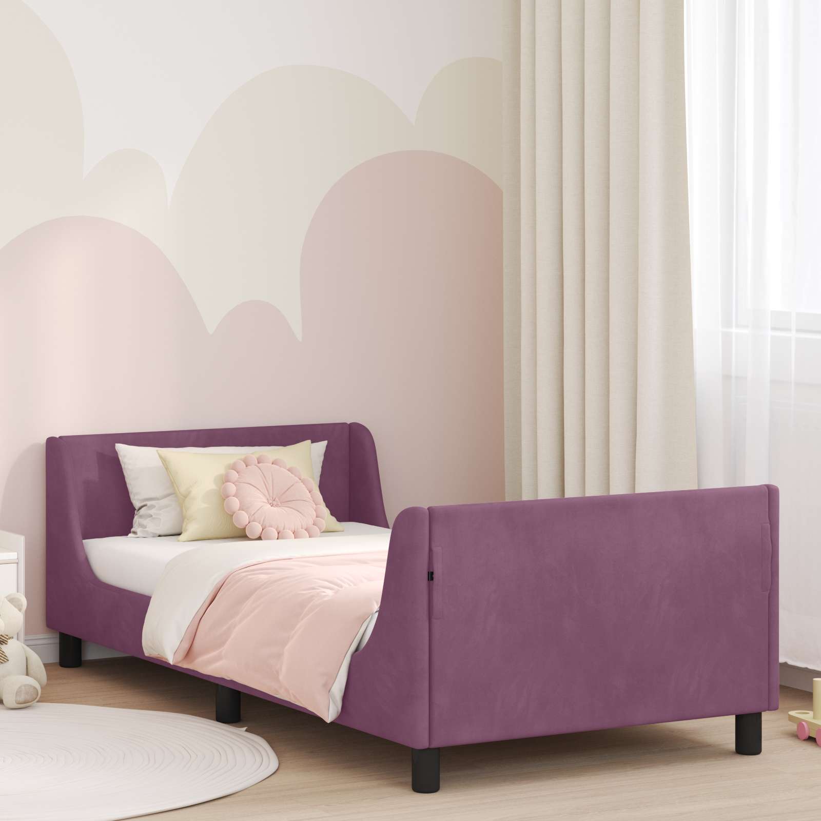 Barnsängram med sänggavel Lila 90 x 190 cm Sammet