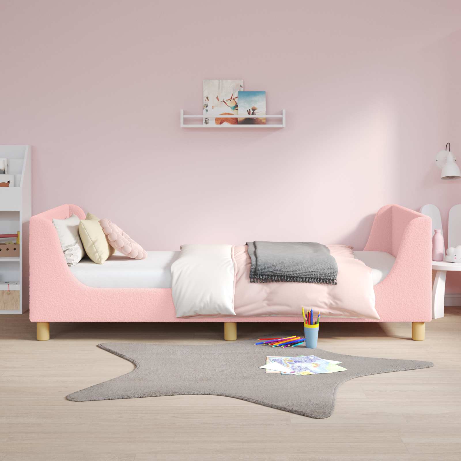 Barnsängram med sänggavel Rosa 90 x 200 cm Bouclé