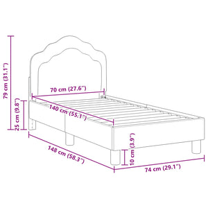 Sängram för småbarn med huvudgavel Ljusgrå 70 x 140 cm Sammet