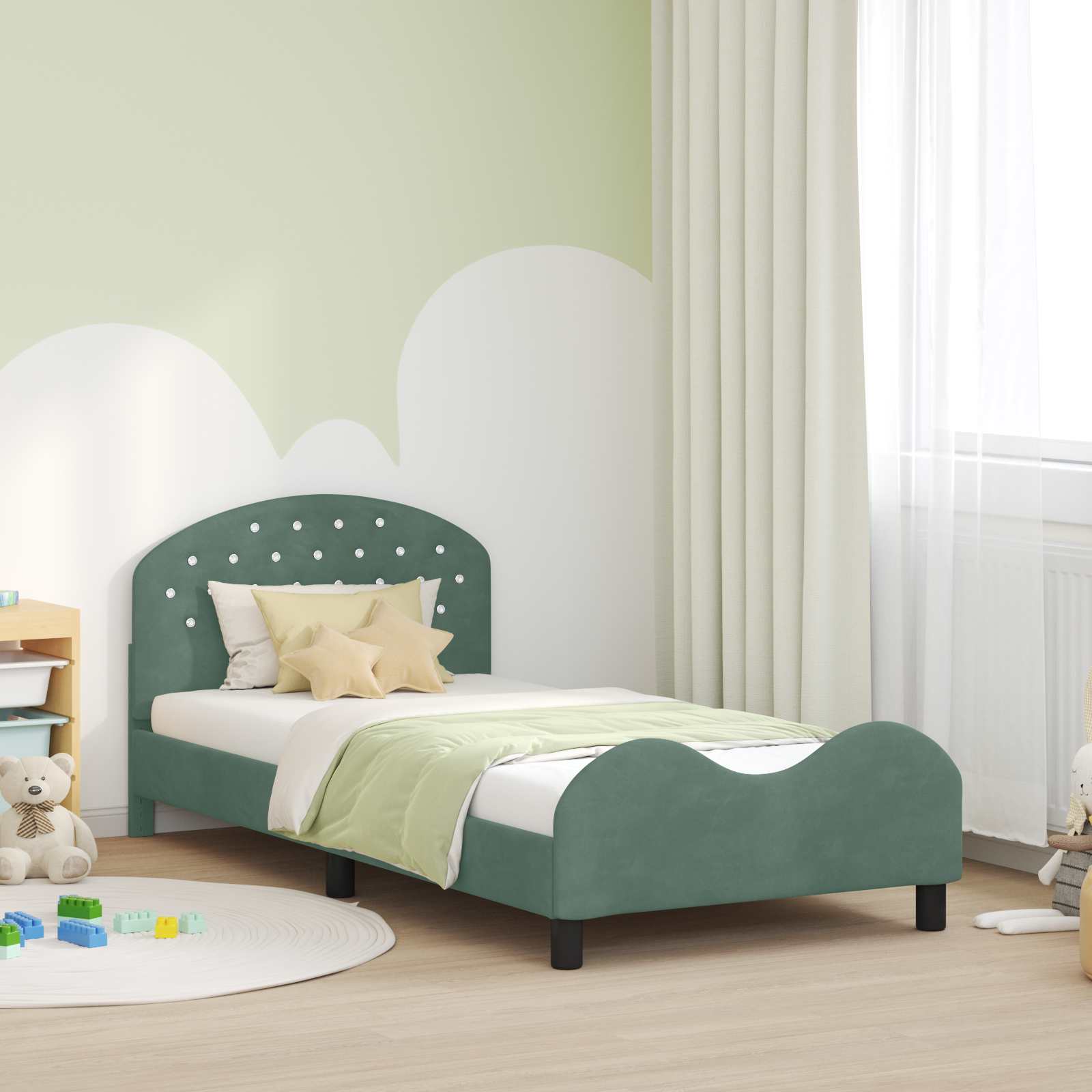 Barnsängram med sänggavel Havgrön 80 x 200 cm Sammet