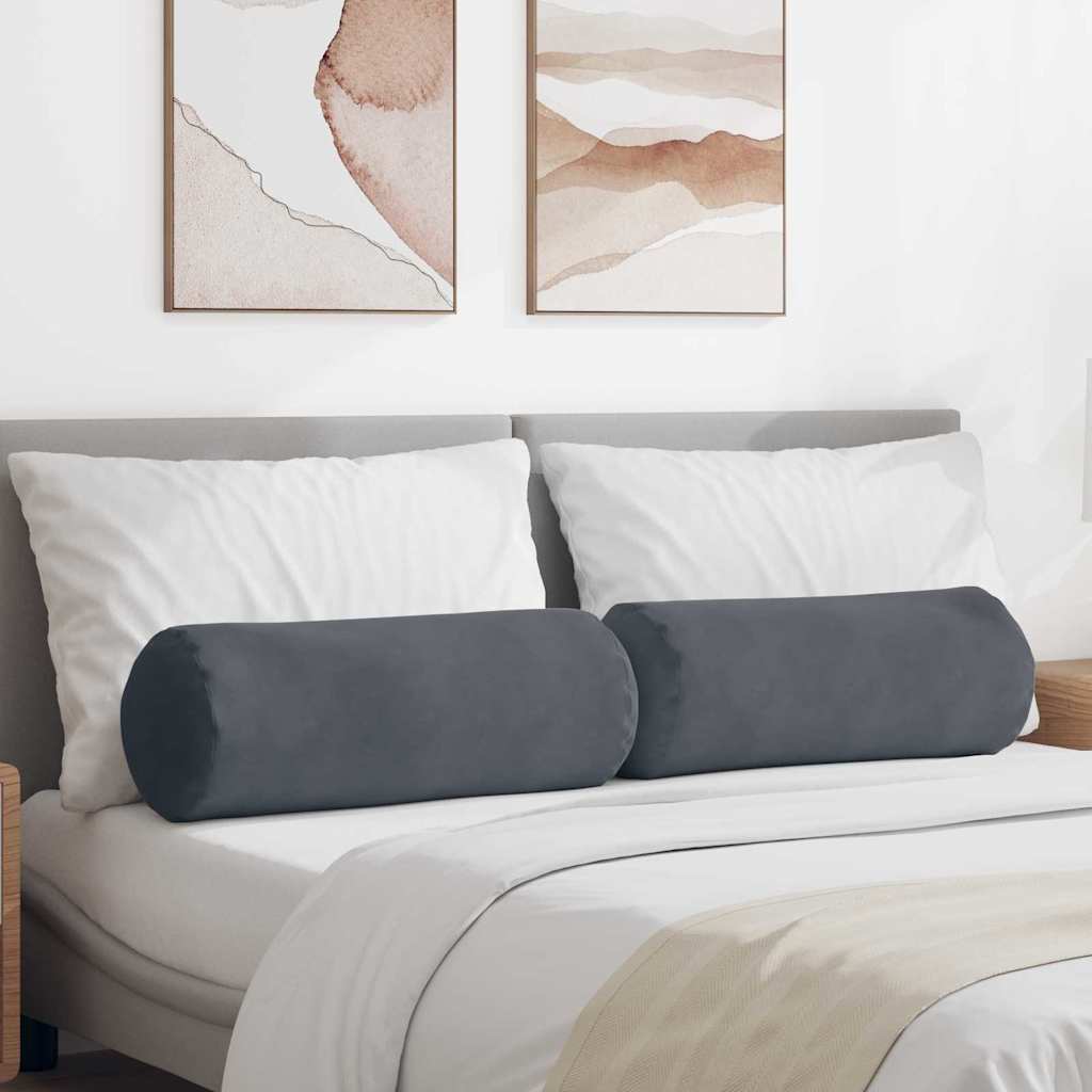 Bolsterkuddar 2 st Mörkgrå Ø 25 x 70 cm Kordread tyg