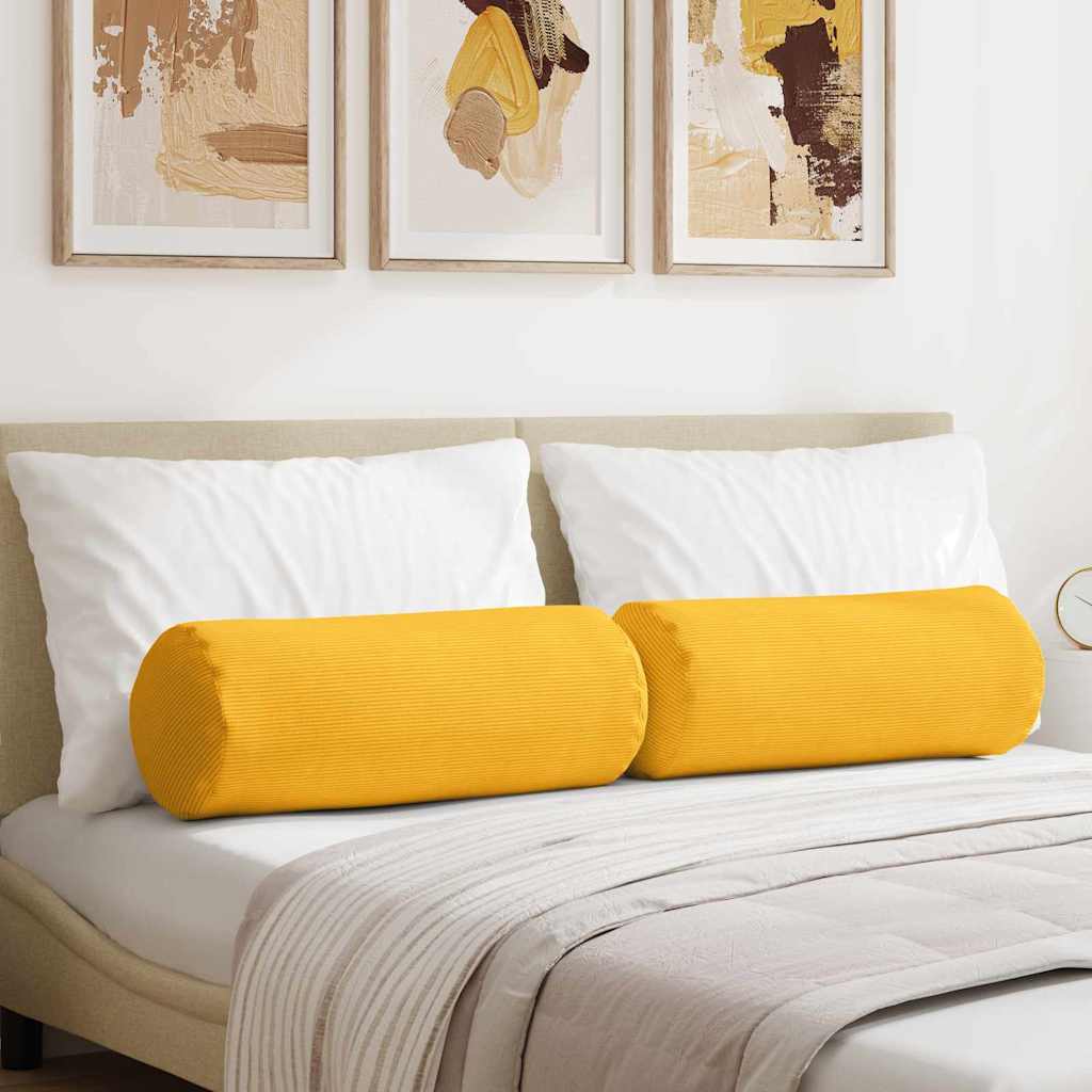 Bolsterkuddar 2 pcs Ljusgul Ø 25 x 70 cm Kordread tyg