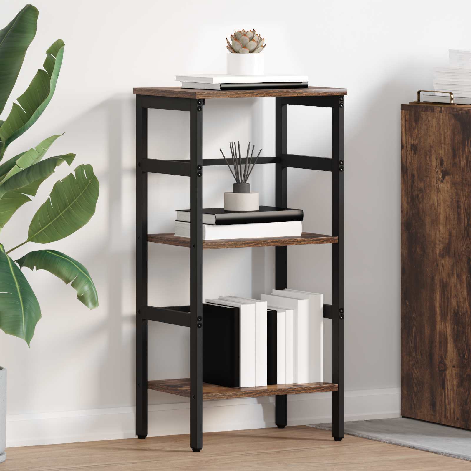 Hyllsystem 2 nivåer 40 x 29,5 x 81 cm Konstruerat trä Rökt ek