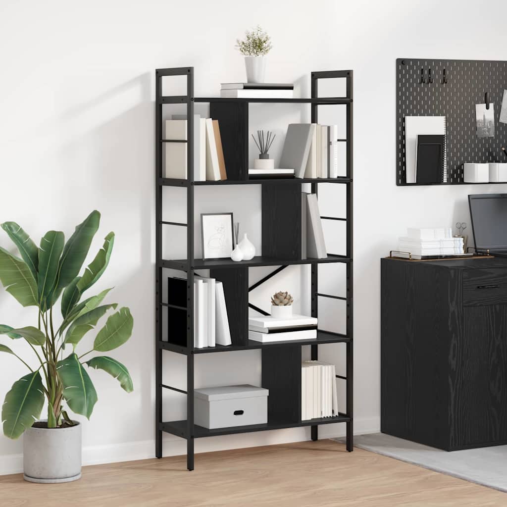 Hyllsystem 9 nivåer 75 x 30 x 156 cm Konstruerat trä Svart Ek