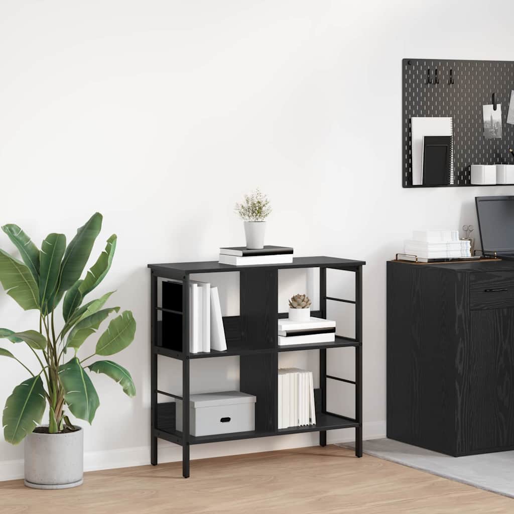 Hyllsystem 4 nivåer 82 x 32 x 79 cm Konstruerat trä Svart Ek