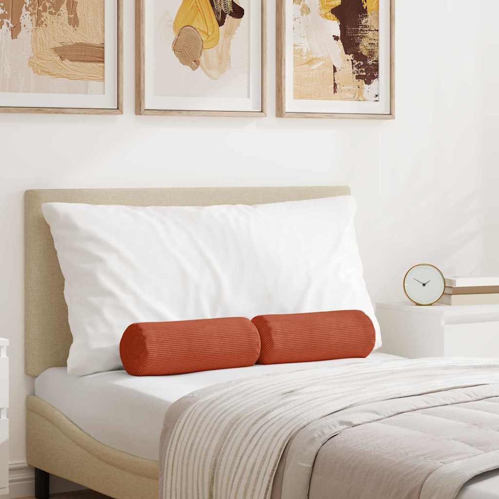 Bolsterkuddar 2 st Röd orange Ø 15 x 40 cm Kordread tyg