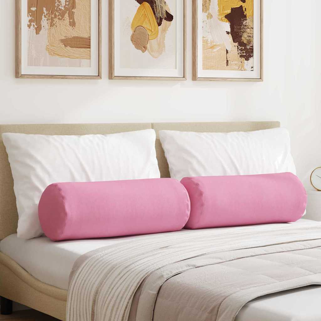 Bolsterkuddar 2 st tyg Rosa Ø 25 x 70 cm