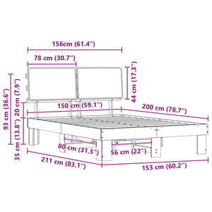 Sängram med Klädd Huvudgavel Svart 150 x 200 cm Massiv furu