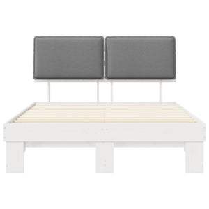 Sängram med Klädd Huvudgavel Ljusgrå 135 x 190 cm Massiv furu