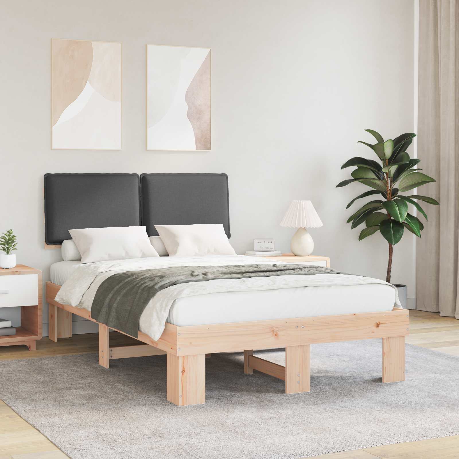 Sängram med Klädd Huvudgavel Mörkgrå 120 x 190 cm Massiv furu