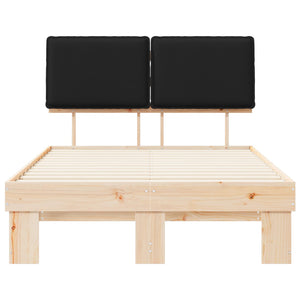 Sängram med Klädd Huvudgavel Svart 120 x 190 cm Massiv furu