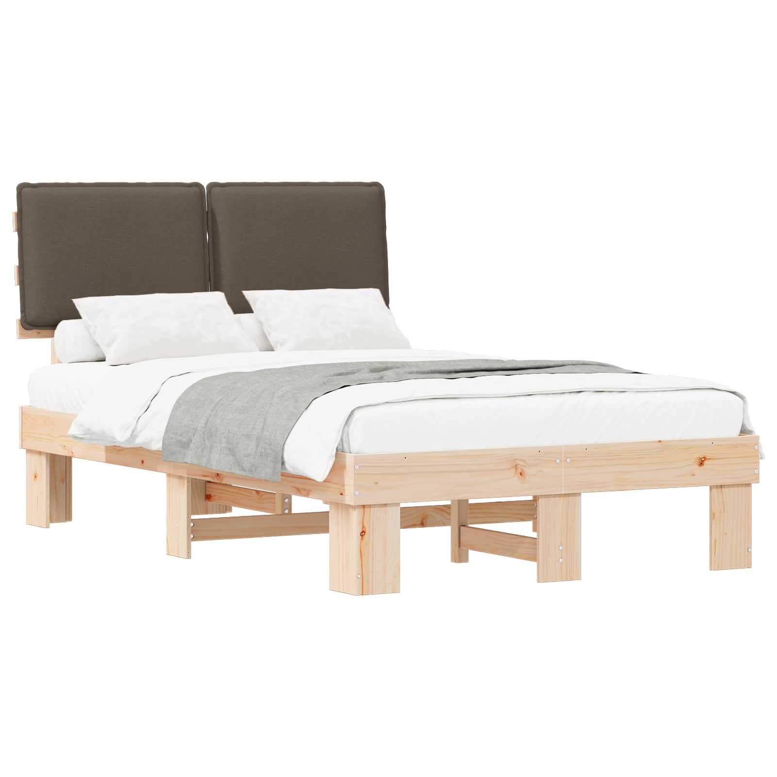 Sängram med Klädd Huvudgavel Taupe 120 x 190 cm Massiv furu