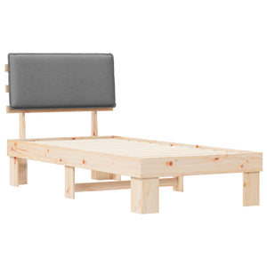 Sängram med Klädd Huvudgavel Ljusgrå 90 x 200 cm Massiv furu