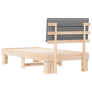 Sängram med Klädd Huvudgavel Ljusgrå 90 x 200 cm Massiv furu