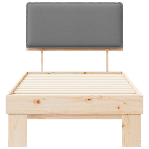 Sängram med Klädd Huvudgavel Ljusgrå 90 x 200 cm Massiv furu