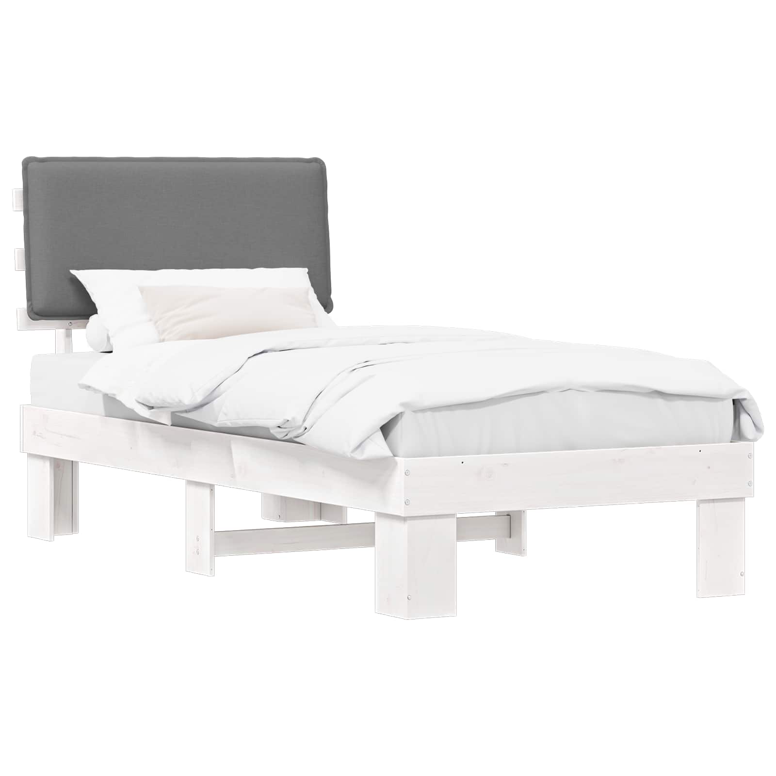 Sängram med Klädd Huvudgavel Ljusgrå 90 x 200 cm Massiv furu