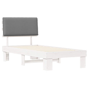 Sängram med Klädd Huvudgavel Ljusgrå 90 x 200 cm Massiv furu